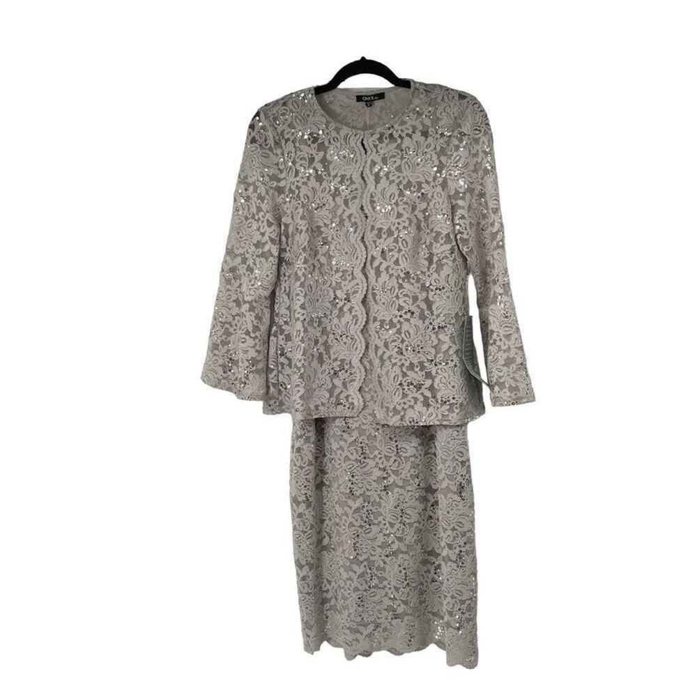 Onyx Nite Silver‎ Wedding Guest Mother Dress and Jacket Womens 10 NWT